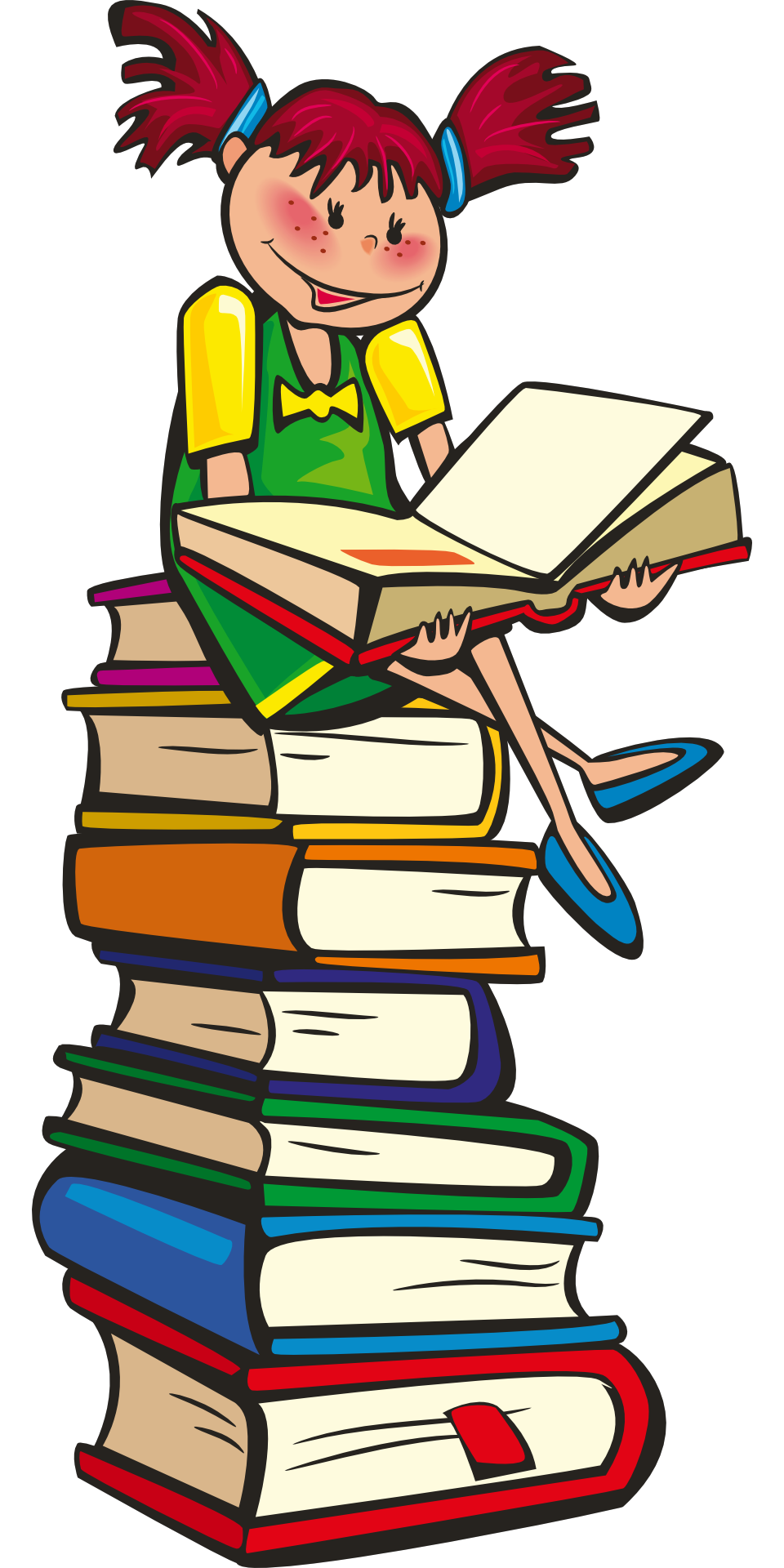 girl sitting on books